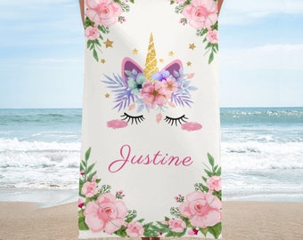 Personalized Unicorn Beach Towel: Summer Custom Name Microfiber Pool Towel
