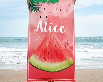 Personalized Beach Towel, Watermelon Design Custom Travel Beach Pool and Bath Towel with Name,Customized Gift,Towel 30×60 inches for kids