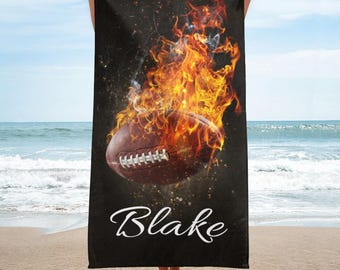 Personalized Football Beach Towel: Custom Name Microfiber Towel