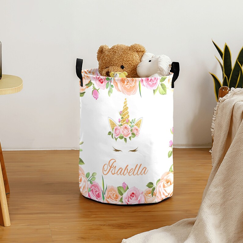Unicorn Laundry Basket Hamper Large Sized Round Storage Basket Waterproof Bin Collapsible Laundry Basket Room Organizer Bedroom Nursery Playroom Clot
