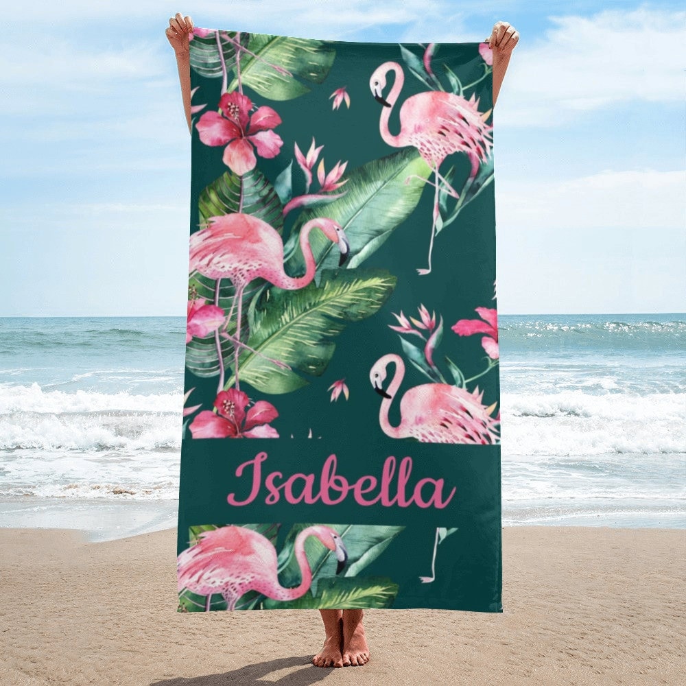 Large Beach Towel, 30 X 60 Inch Towel, Bath Towel, Tropical Floral Print  Towel, Custom Flamingo Bird Beach Towel, Oversized Pool Towel 