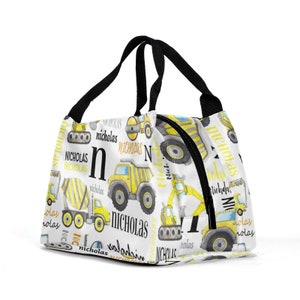 Personalized Insulated Lunch Bag: Construction Trucks, Custom Name