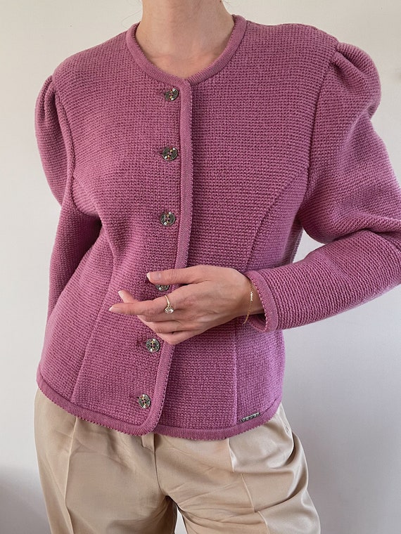 Vintage Austrian mauve knit cardigan – dark lilac… - image 3