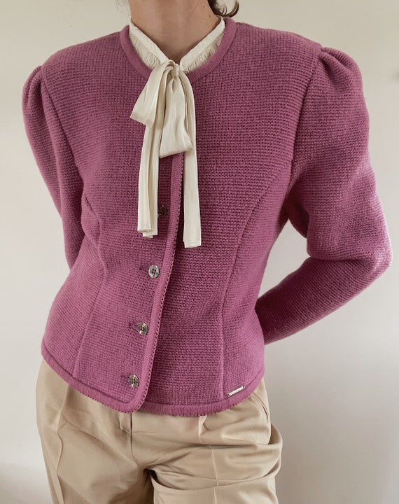 Vintage Austrian mauve knit cardigan – dark lilac… - image 1