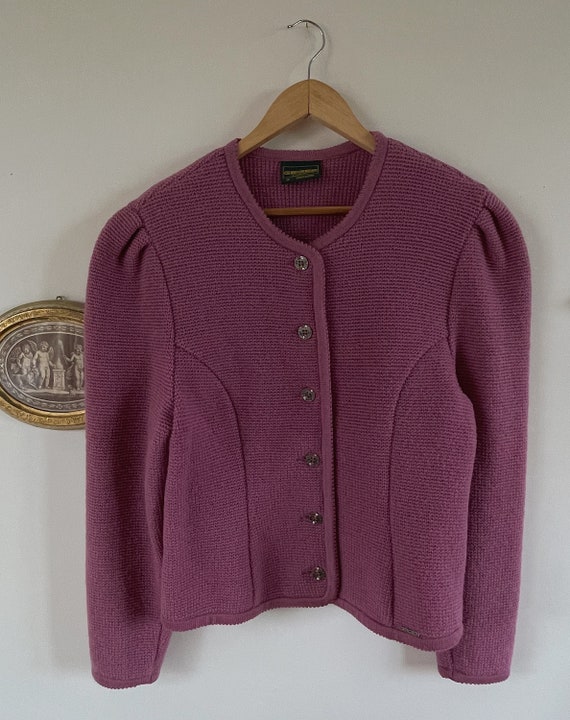 Vintage Austrian mauve knit cardigan – dark lilac… - image 6