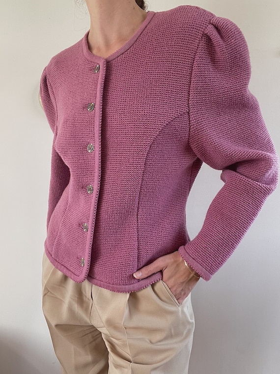 Vintage Austrian mauve knit cardigan – dark lilac… - image 2