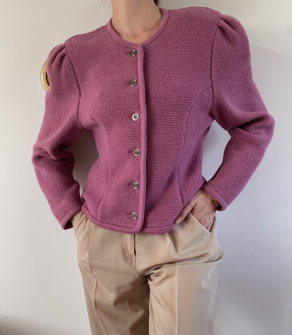 Vintage Austrian mauve knit cardigan – dark lilac… - image 4