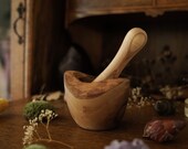 Olive Wood Mortar and Pestle with Rustic Edge for Sensory Mud Kitchen Tool and Nature Potion Play