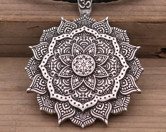 High Quality Flower of life necklace, Lotus flower and Om pendant, Mandala necklace, Silver pendant, Holiday gift idea, gift for boy or girl