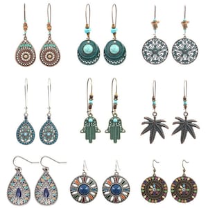 Holiday gift idea, Vintage earrings, Bohemian earrings, Hoop Afghan earrings, Mandala earrings, Unique design, Gift for girl
