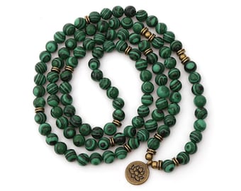 Holiday gift idea, Green Malachite 108 Mala Beads Necklace / Bracelet,  on sale gift