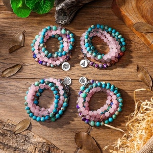 Holiday gift idea,Turquoise Gemstone Mixed Style Bracelet Necklace 108 Mala Beads, Meditation Spiritual Buddhist Mala Necklace, Yoga Jewelry