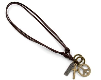 Holiday gift idea, Peace Sign Necklace, Bronze Peace Symbo Pendant, Adjustable Chain of length, on sale gift for boyfriend or girlfriend
