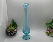 Fenton 10 inch blue opalescent hobnail swung bud vase
