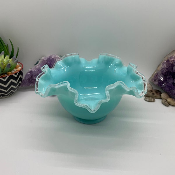 Fenton turquoise silver crest ruffle bowl.