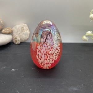 Pink iridescent signed egg paperweight