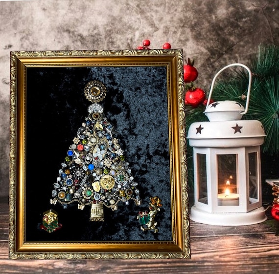 Bijoux Fantaisie Arbre De Noël, Bijoux Arbre De Noël Artwork, Bijoux Arbre  De Noël Encadré, Arbre à Bijoux Vintage Art De Noël 
