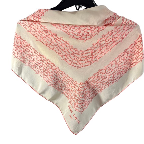 Jean Patou 100% Silk Scarf, Ivory & Red, Rolled E… - image 1