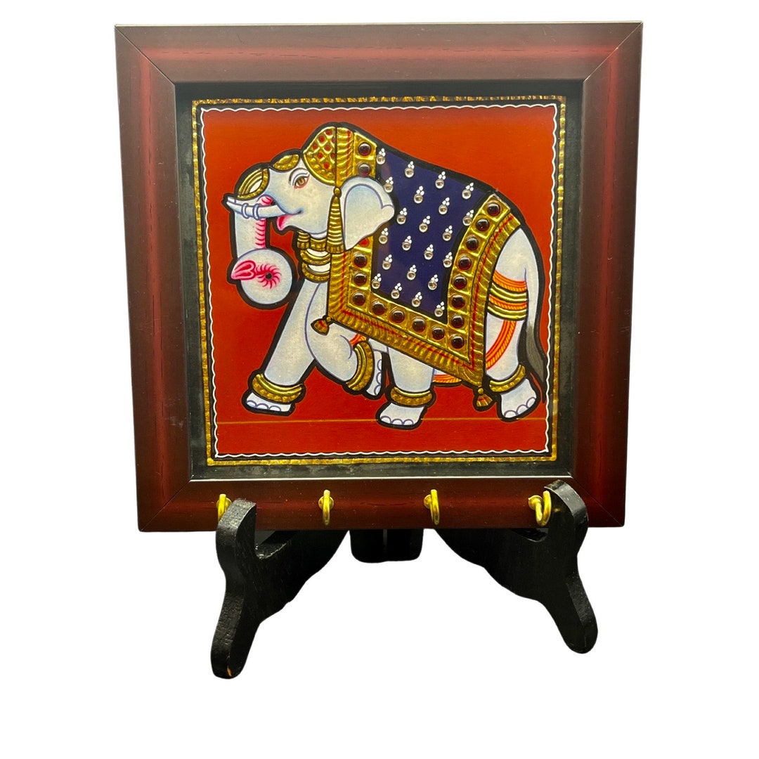 Tanjore Art Key Holder Elephant Key Hanger Wall Hook Frame Etsy