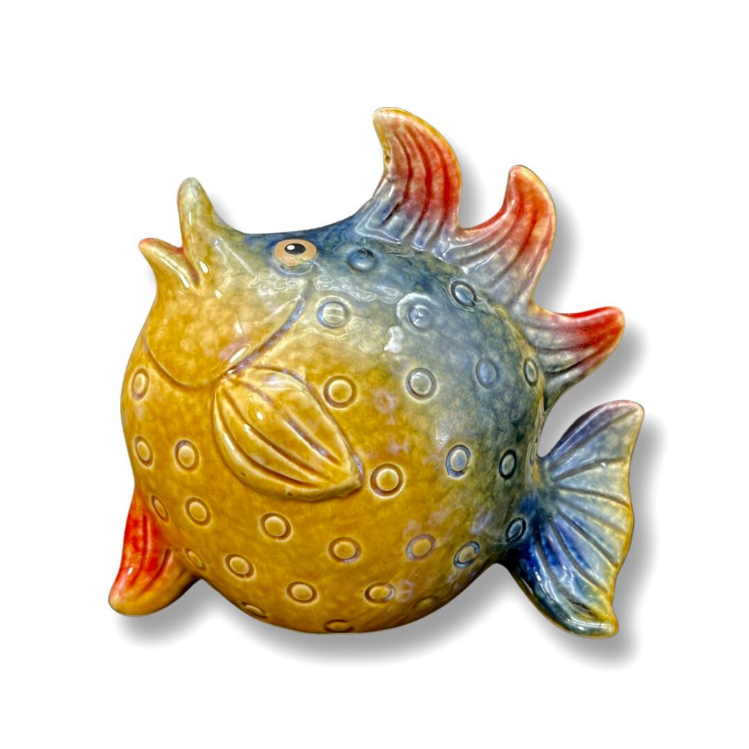 Vintage Ceramic Fish Bank, Art Pottery Coin Bank,ocean Coastal Beach