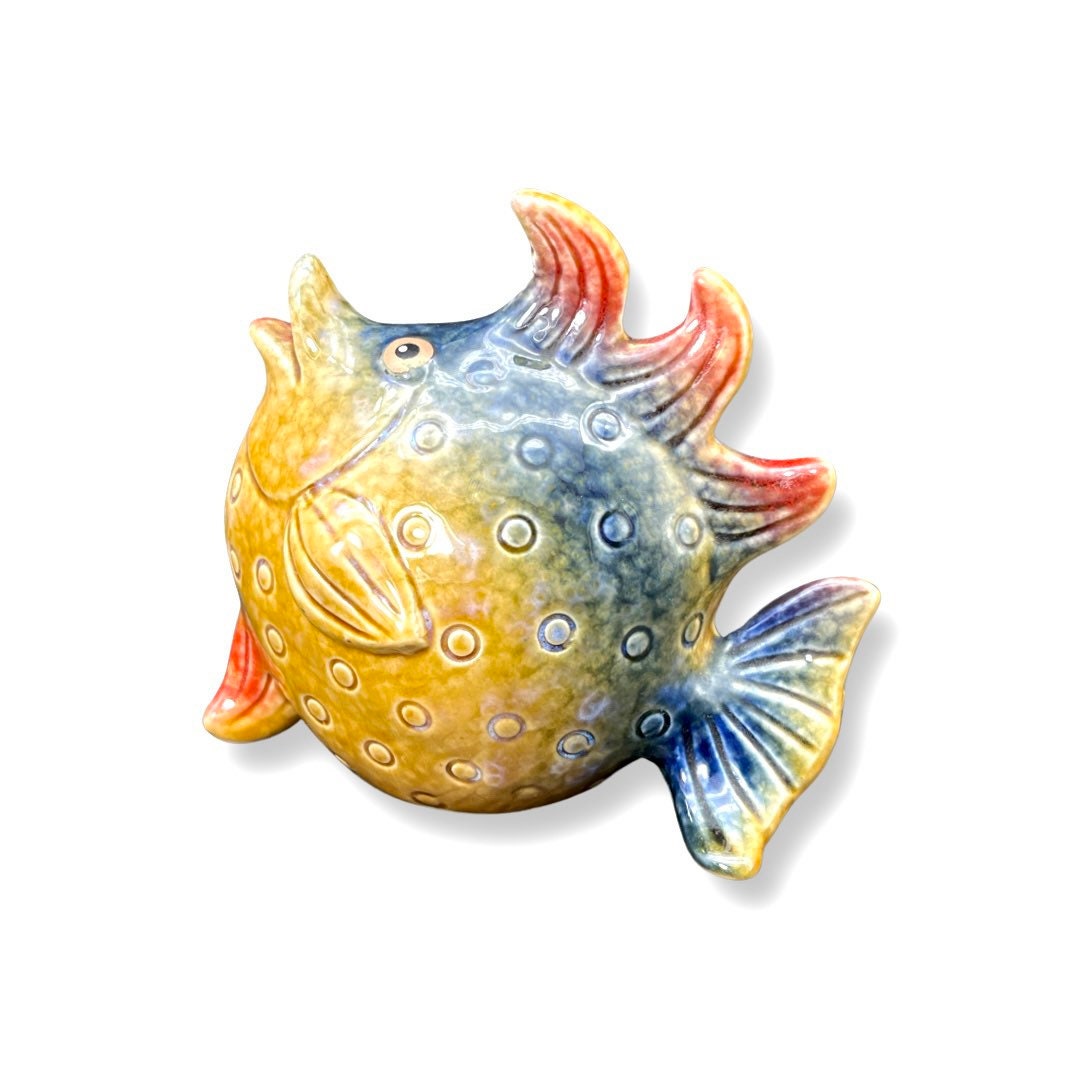 Vintage Ceramic Fish Bank Art Pottery Coin Bankocean Coastal Etsy