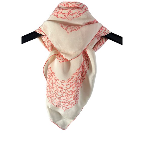 Jean Patou 100% Silk Scarf, Ivory & Red, Rolled E… - image 3