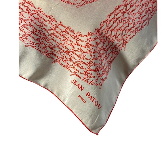 Jean Patou 100% Silk Scarf, Ivory & Red, Rolled E… - image 4