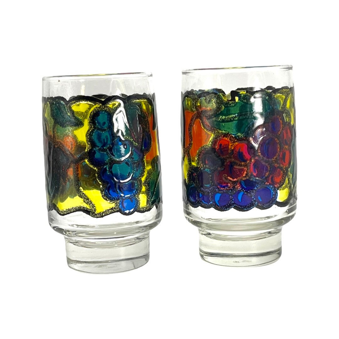 Set of 2 Vintage Libbey Stained Glassdrinking Glasses Apples Etsy