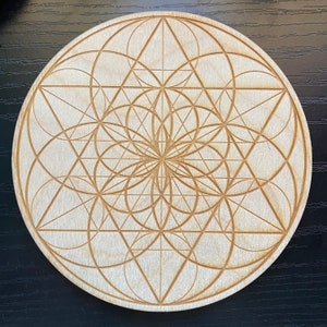 Seed of Life Crystal Grid: 6&quot; Wooden Sacred Geometry Altar Tool