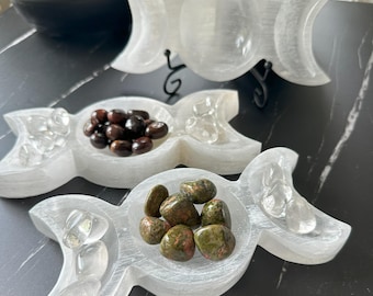 Selenite Triple Moon Bowl: Energy Cleansing Crystal Bowl