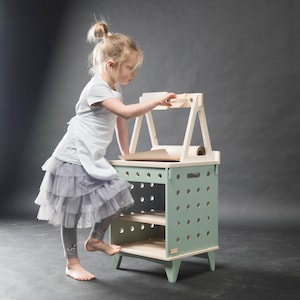Wooden Play kitchen with overshelf