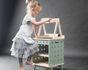 Wooden Play kitchen with overshelf