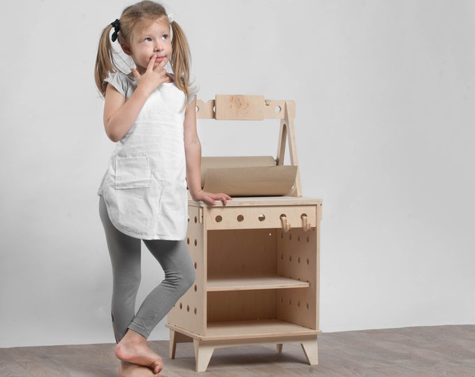 Wooden Play kitchen with overshelf