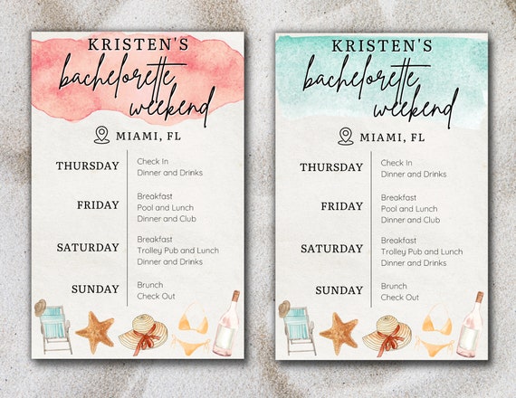 Bachelorette Itinerary Template Beach Bachelorette Itinerary Etsy Bachelorette Itinerary Template Beach Bachelorette Itinerary Etsy