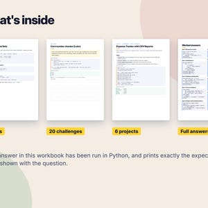 Python Intermediate Workbook, Coding Challenges and Projects PDF, Python Exercises with Answers, Programming Practice Worksheets image 2