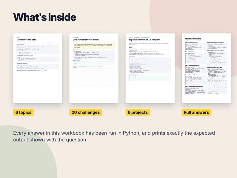 Python Intermediate Workbook, Coding Challenges and Projects PDF, Python Exercises with Answers, Programming Practice Worksheets image 2