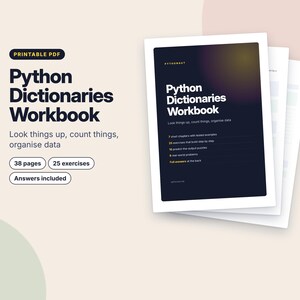 Python Dictionaries Workbook, Printable Coding Worksheets, Python Exercises with Answers, Learn to Code PDF, Homeschool Computer Science