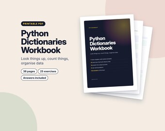 Python Dictionaries Workbook, Printable Coding Worksheets, Python Exercises with Answers, Learn to Code PDF, Homeschool Computer Science