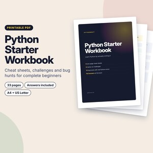 Python Workbook for Beginners, Printable Coding Worksheets, Python Cheat Sheets, Learn to Code PDF, Homeschool Computer Science, Teen Coding