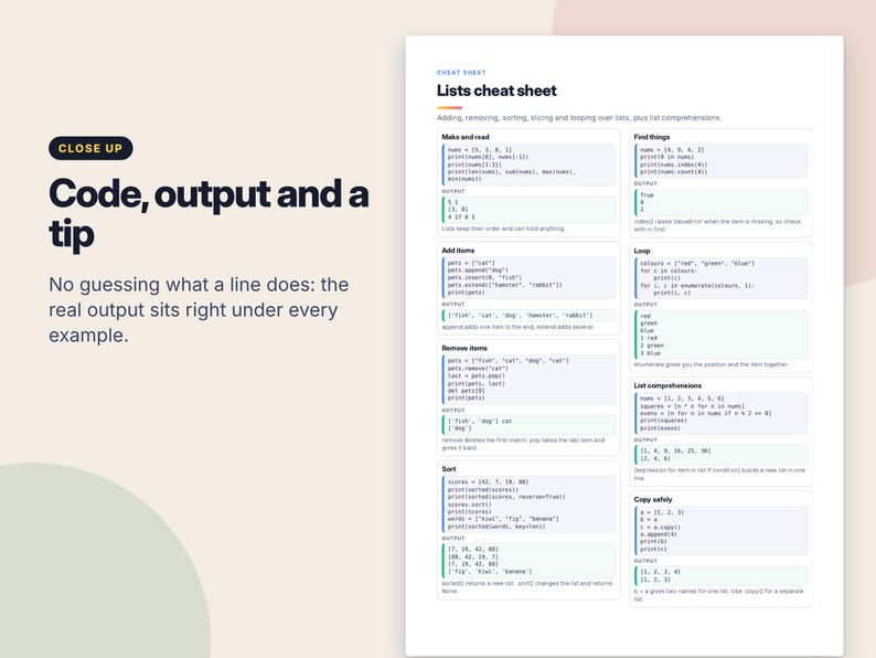 Python Cheat Sheets for Beginners, Printable Coding Reference, Learn Python PDF, Programming Study Guide, Homeschool Computer Science image 3
