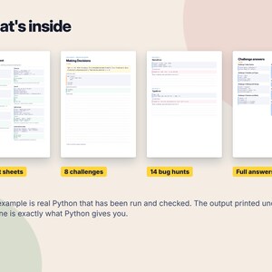 Python Workbook for Beginners, Printable Coding Worksheets, Python Cheat Sheets, Learn to Code PDF, Homeschool Computer Science, Teen Coding image 2