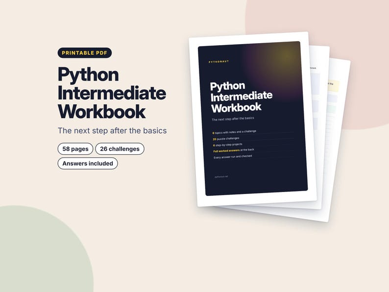 Python Intermediate Workbook, Coding Challenges and Projects PDF, Python Exercises with Answers, Programming Practice Worksheets image 1