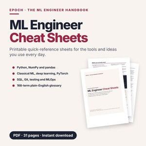 Fiches de référence PDF pour ingénieurs en apprentissage automatique, Python, NumPy, pandas, PyTorch, SQL, MLOps, Glossaire ML, Guide d'étude en science des données