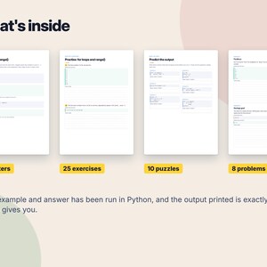 Arbetsbok för Python-loopar, utskrivbara kodningsblad, Python-övningar med svar, lära sig koda i PDF-format, hemundervisning i datavetenskap bild 2