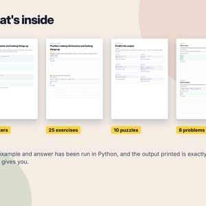 Cahier d'exercices de dictionnaires Python, Fiches d'exercices de programmation imprimables, Exercices Python avec corrigés, Apprendre à coder (PDF), Informatique pour l'enseignement à domicile image 2