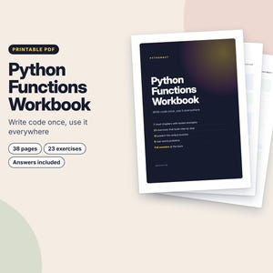 Python Functions Workbook, Printable Coding Worksheets, Python Exercises with Answers, Learn to Code PDF, Homeschool Computer Science