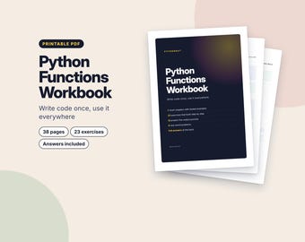 Python Functions Workbook, Printable Coding Worksheets, Python Exercises with Answers, Learn to Code PDF, Homeschool Computer Science