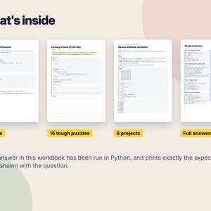 Libro de ejercicios avanzado de Python, rompecabezas de algoritmos y proyectos de codificación en PDF, práctica para entrevistas de trabajo en Python, ejercicios de programación con respuestas. imagen 2