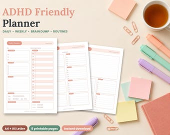ADHD Friendly Daily Planner, Brain Dump, Task Breakdown, Routine Builder (Digital Download)
