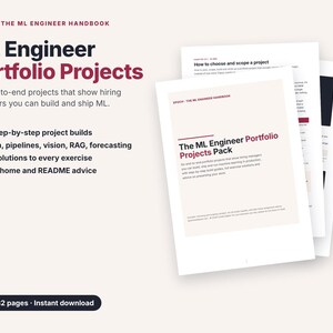 Pack de projets de portfolio en apprentissage automatique (PDF), 6 projets ML complets avec solutions, guide de portfolio en science des données, carrière d'ingénieur en apprentissage automatique